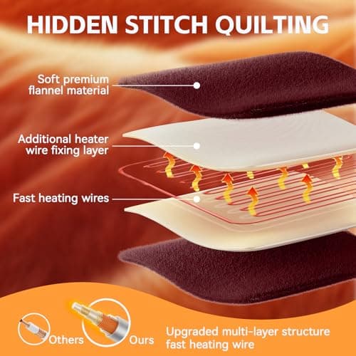 Easthome Heated Blanket Twin Fast Heating Bed Electric Blankets Throw Flannel with 6 Heating Levels & 4 Hours Auto Off, Over-Heated Protection ETL, Double-Sided Flannel，Red 3