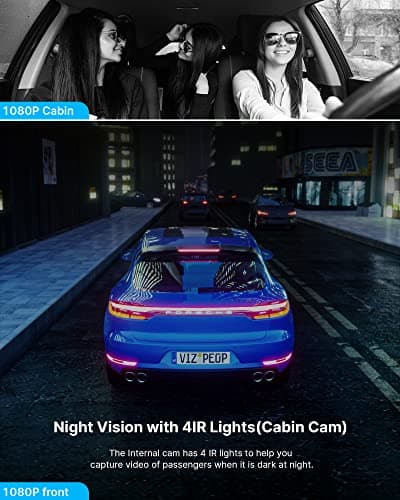 Dual Dash Cam Front and Inside 1080P Dash Camera for Cars IR Night Vision Car Camera for Taxi Accident Lock Parking Monitor 2 Mounting Options 64GB SD Card 5