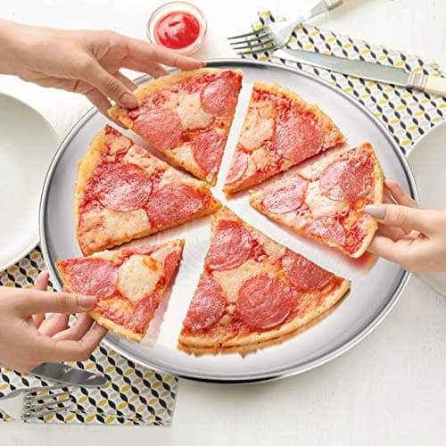 P&P CHEF Pizza Pan Bakeware for Home Kitchen, Stainless Steel Pizza Tray for Baking Pizza, Healthy & Reusable & Easy Clean, Oven & Freezer Safe, 12 Inch & Silver 4