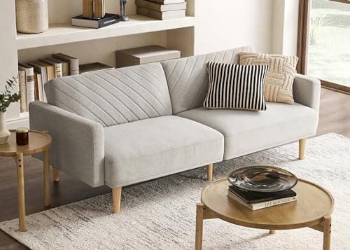 mopio 76.4" Futon Sofa Bed, Couch, Loveseat, Sleeper Sofa, Mid Century Modern Futon Couch, Sofa Cama, Couches for Living Room (Light Gray Fabric)