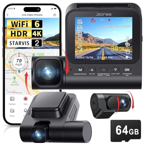 3 Channel 4K Dash Cam, Dash Camera for Cars with STARVIS 2 HDR Night Vision, 4K+1080P+1080P Front Inside and Rear Triple Car Camera, GPS, 24H Parking Mode, Free 64GB Card