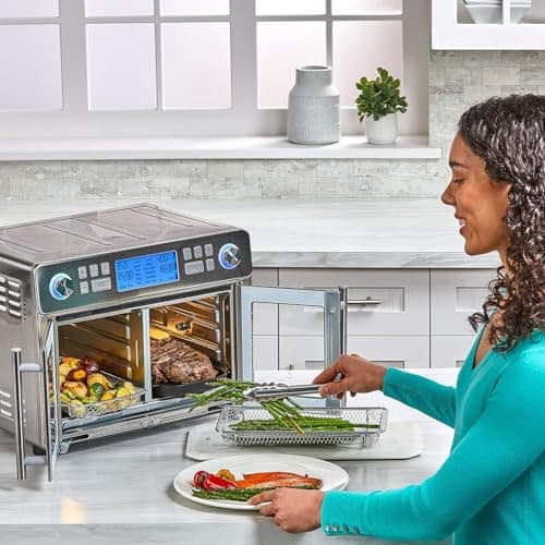 Emeril Lagasse Dual Zone 360 Air Fryer Oven Combo with French Door, 25 QT Extra Large, Cook Two Foods in Different Ways, Up to 60% Faster from Frozen to Finish, Pizza Stone Accessory 5