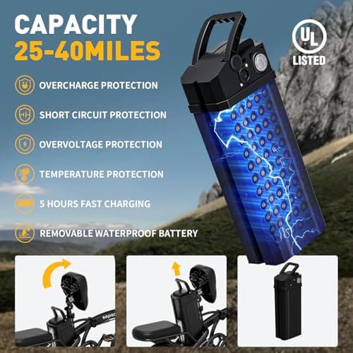 sepado Folding Electric Bike for Adults,750W Peak Motor Mini Ebike,20mph Speed,36V 10.4ah Battery, 20-40 Miles Range,14'' Foldable Electric Bicycle for Riding Commute (Black) 5