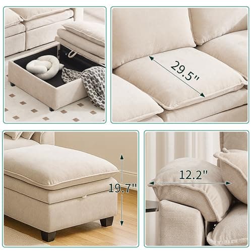 MastonHome Large U-Shaped Sectional Couch Set - 6/7/8 Seater Oversized Cloud Sofa for Living Room, Big Comfy Chenille Fabric Couches, Extra Long Modular Sofa Bed Furniture (Beige, 6-Seater Sofa) 5