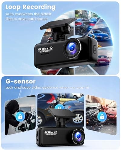 Penemay Dash Cam Front and Rear 4K+1080P with WiFi & App, Dual Car Camera, 64GB Card Included, 24/7 Parking Mode, G-Sensor, Loop Recording, 1.97" Display Screen 9