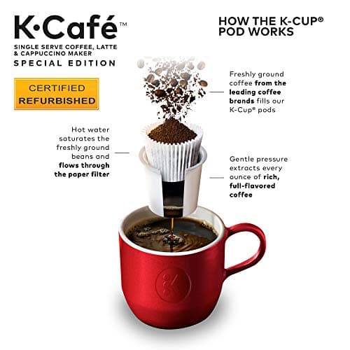 Keurig K-Cafe Special Edition Coffee Maker, Single Serve K-Cup Pod Coffee, Latte and Cappuccino Maker, Comes with Dishwasher Safe Milk Frother, Coffee Shot Capability, Nickel (Renewed) 14