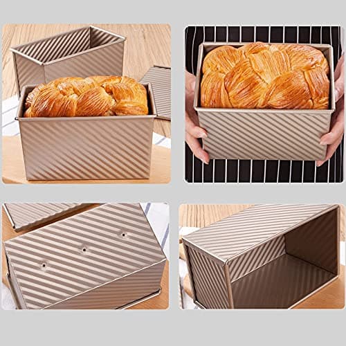 Spmarkt Pullman Loaf Pan with Lid, 1Pound Dough Capacity Rectangular Bread Pan, Non-Stick Long Bread Pans for Homemade Bread, 9x4inch Pullman Loaf Pan with Dough Scraper Cutter for Sandwich Bread 6