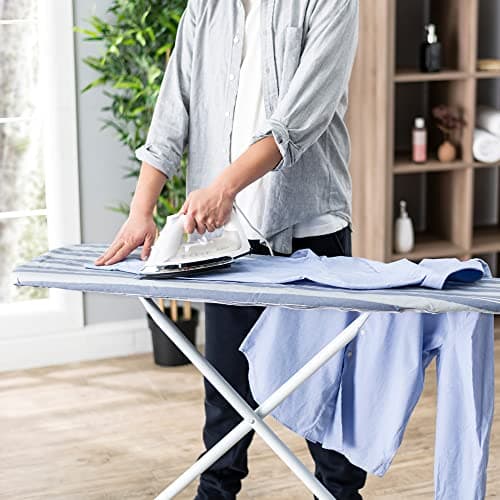 Full Size Ironing Board with Cover & Pad – Made in USA by Seymour Home Products Adjustable Steel T-Legs, 35" High Perforated Top for Steam Durable Iron Board for Home, Laundry Room (Blue Stripe) 6
