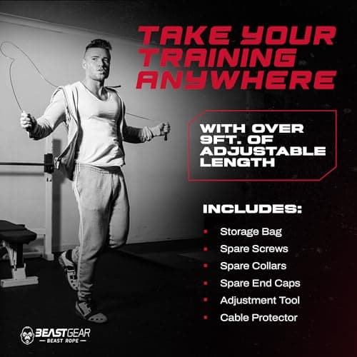 Beast Gear Jump Rope, Jump Ropes for Fitness, Premium Aluminium Skipping Rope for Men Women - Boxing, MMA, HIIT, Strength Training & Double Unders(Std) 5