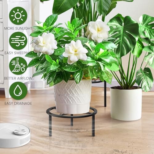 TOSKING Heavy Duty Metal Plant Stand - 7.9-inch Round Tray with Geometric Pattern, Adjustable Leveling Feet & Rust-Resistant Finish for Indoor/Outdoor Use 5