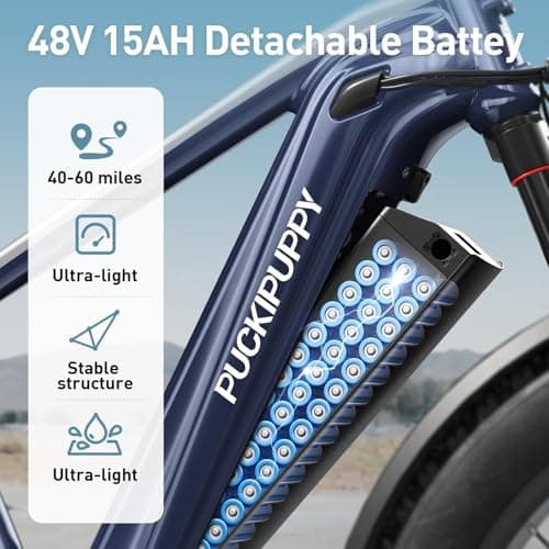 PUCKIPUPPY Electric Bike for Adults with 960W(Peak), 26" Fat Tire Electric Mountain Bike?48V 15AH Removable Battery Ebike, 28MPH Aluminum Frame E Bike with Rear Storage Shelf, Beagle(Grey Blue) 6