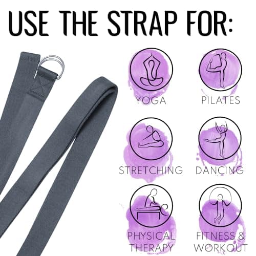 TECEUM Yoga Strap & Mat Strap – 2 IN 1 – Cotton – 6 ft 8 ft 10 ft (30+ colors) – Adjustable Non-Slip Belt for Yoga, Pilates, Stretching, Physical Therapy, Fitness & Home Workout – For Carrying Mats 8