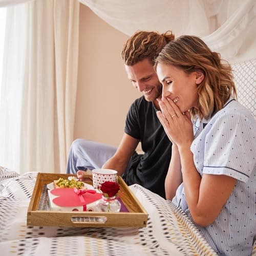 KITEISCAT Acacia Wood Serving Tray with Handles - 17-Inch Decorative Wooden Tray - Perfect for Breakfast, Lunch, Dinner, Appetizers, Patio, Ottoman, Coffee Table - Durable Living Room and Couch Tray 5