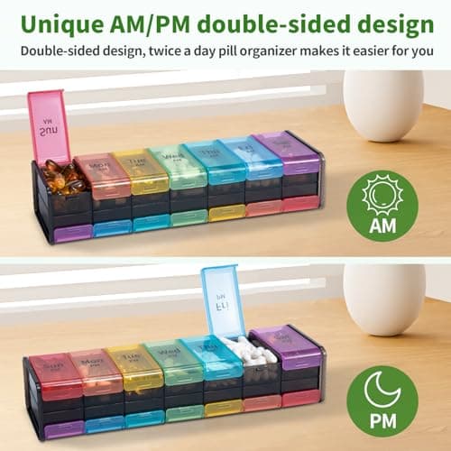 Daviky Extra Large Weekly Pill Organizer 2 Times a Day, XXL Pill Box 7 Day with AM PM Large Compartments, BPA-Free Daily Medicine Case, Jumbo Pill Holder for Fish Oils, Vitamins & Supplements（Black） 5