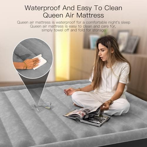 Lavisx Queen Air Mattress with Built in Pump 18 Inch High Air Mattress Queen Knob Start Fast 3 Minutes Inflate/Deflate for All Indoor and Outdoor Locations Gray & Black 7