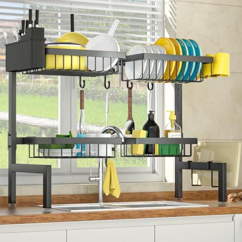 SNSLXH 4 Baskets 2-Tier Over The Sink Dish Drying Rack, 26.57"-35", Large Sink Rack for Kitchen, Extensible and Adjustable, Saving Kitchen Space 7