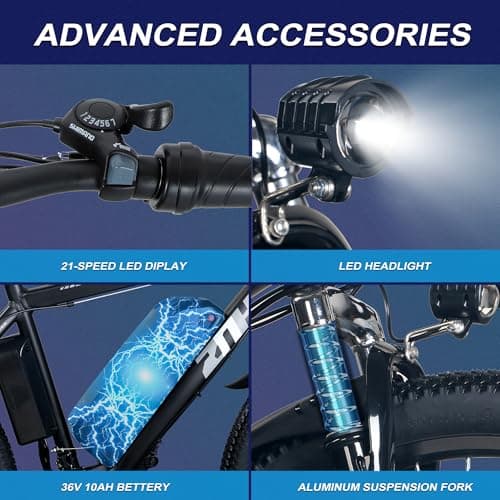 ZNH Electric Bike for Adults 1000W Peak, 25MPH Fast Ebike with 48V 13Ah Removable Battery, 26" Mountain E-Bike, Professional 21-Speed Gears, Suspension Fork, Dual Disc Brakes, 300lbs, UL Certified 5