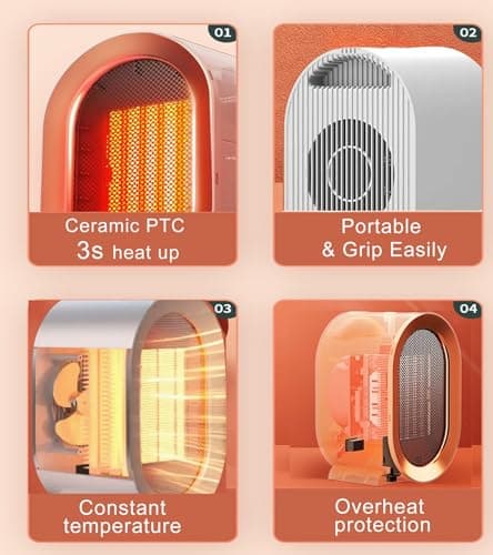 electric space heaters for indoor use: plug in portable small room personal heater with fan for bedroom bathroom | 1200 watt mini heater for office under desk table quiet handy 300 sq ft air heat 6