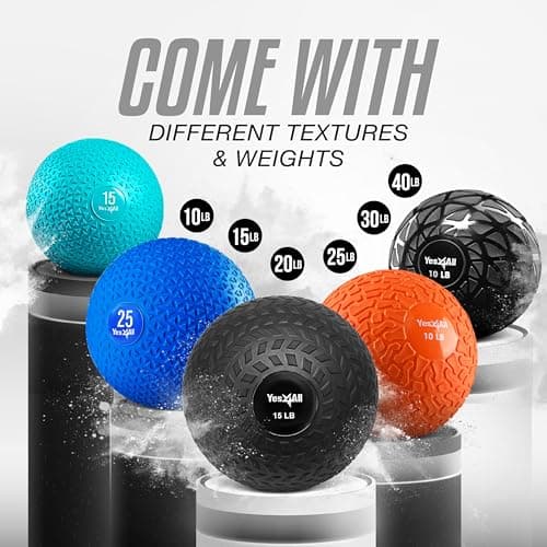 Yes4All Slam Balls, 10-40lb Medicine Ball Weight, Durable PVC Sand Filled Workout Dynamic Medicine Ball for Core Strengthen 5