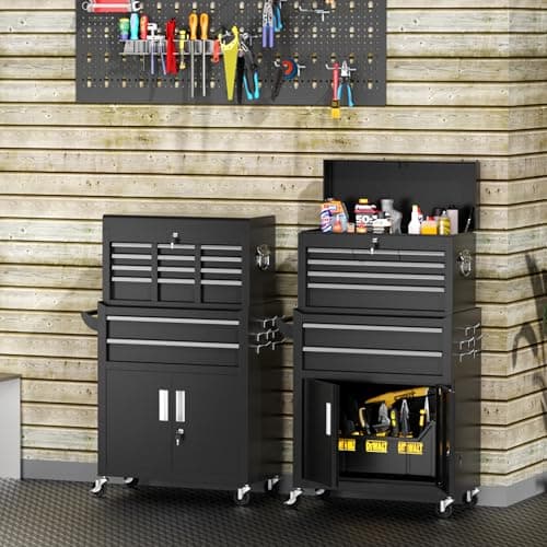 INTERGREAT Rolling Tool Chest with Wheels and 8 Drawers, Detachable Large Tool Cabinet with Lock for Garage, Locking Mechanic Tool Cart with Black Liner for Warehouse, Workshop, High Capacity 9