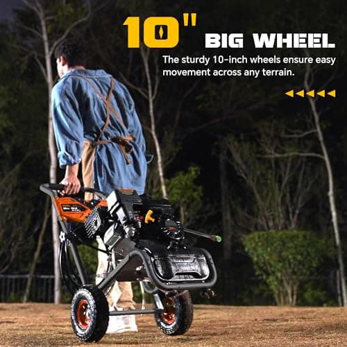 Portable Pressure Washer Gas Powered 3500 PSI 2.3 GPM, 209CC Engine Gas Pressure Washer with 25FT Hose & 4 Quick-Connect Multi-Angle Nozzle, Cordless Pressure Washer for Outdoor Cleaning（Orange） 5