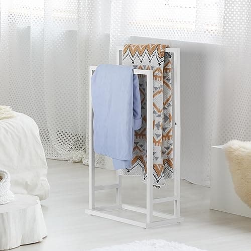 Towel Rack, 2 Tier Stainless Steel Towel Racks Stand for Bathroom, Hand Towel Drying Rack Holder, Towel Bar Stand Blanket Rack, White 4