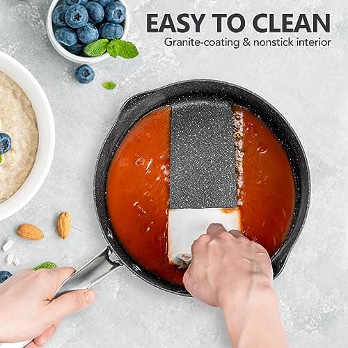 MICHELANGELO Hard Anodized Saucepan Set with Lids, Nonstick Saucepan with Pour Spouts & Strainer Lid for Easy Pour, Granite Derived Coating Sauce Pot Set - 1.5QT & 2QT &3QT Induction Sauce Pans 6