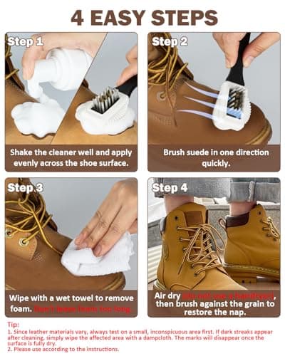 GLOWPOINT Suede Shoes Cleaner, Suede and Nubuck Cleaner with Brush & Towel, Foam Shoe Cleaner Removes Dirt & Stain for Knit, Boots, Trainer, Sneaker, Leather 200ml 6