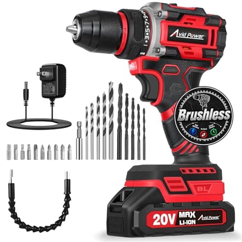 AVID POWER Brushless Power Drill Set, 20V Cordless Drill Driver Kit with 2.0Ah Battery and Charger, 3/8-Inch Metal Chuck, 355 In-lbs Torque, 2-Variable Speed, 26 Position and 22pcs Accessories