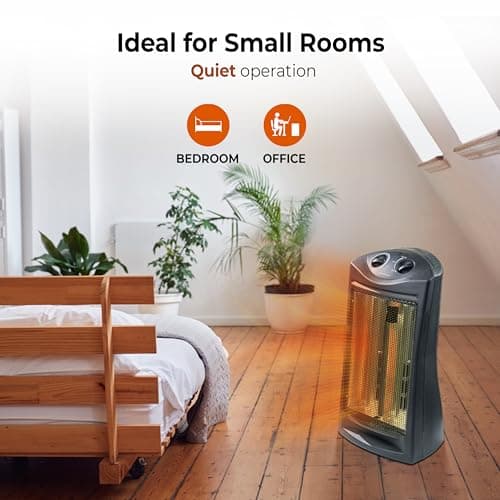 Comfort Zone Space Heaters for Indoor Use, Portable Electric Heater, Adjustable Thermostat, Infrared Heat, Quartz Tower Space Heater with 2 Heat Settings, Bedroom Heater, Black 7