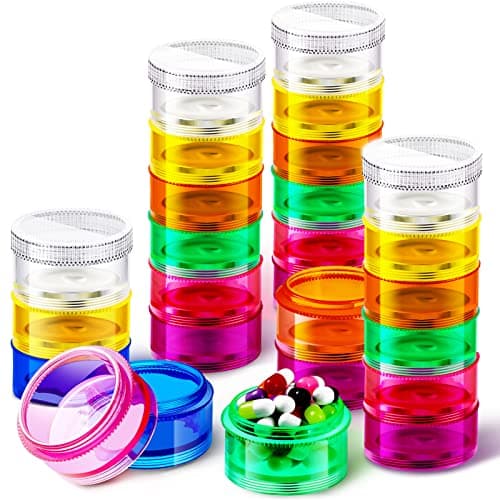 Sieral 7 Days Stackable Pill Organizers 7 Compartments Round Pill Boxes Tower Weekly Vitamin Individual Storage Containers Travel Cases with Lids for Medications, Vitamins and Supplements(4 Sets)