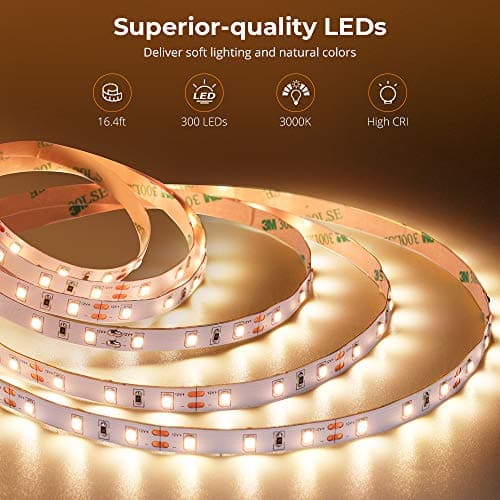 Govee Warm White LED Strip Lights, Bright 300 LEDs, 3000K Dimmable Light Strip 16.4ft with Control Box, LED Lights for Bedroom, Kitchen Cabinets, Living Room, ETL Listed Adapter Included 5