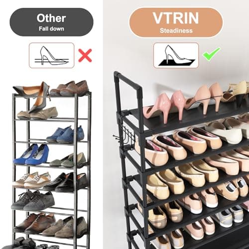 VTRIN 10 Tier Shoe Rack Tall Large Capacity 50 Pair Wide Shoe Organizer with Two Hooks Sturdy Metal Shoe Shelf for Entryway, Closet, Bedroom 7