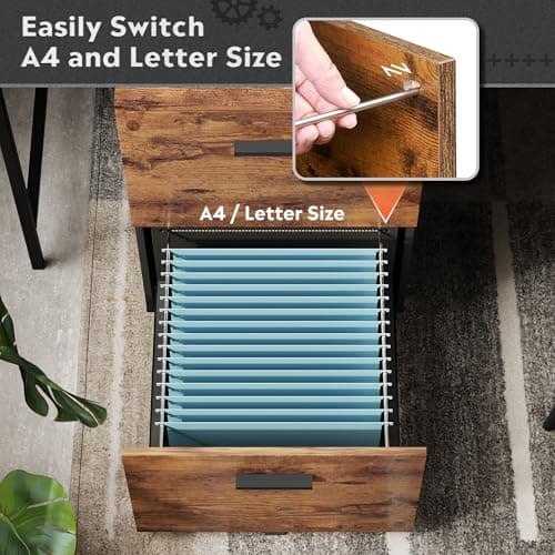 DEVAISE 2 Drawer File Cabinet, Mobile Filing Cabinet fits A4/Letter Size for Home Office, Wood Printer Stand, Rustic Brown 7