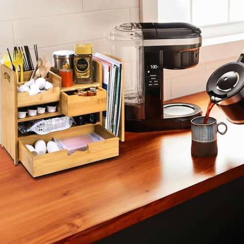 ZOOFOX Bamboo Desk Organizer with Adjustable File Holder, Mail Organizer Countertop with Drawer, 4-Tier Desktop Organization and Desk Accessories for Home Office School Supplies, No Assembly Required 7