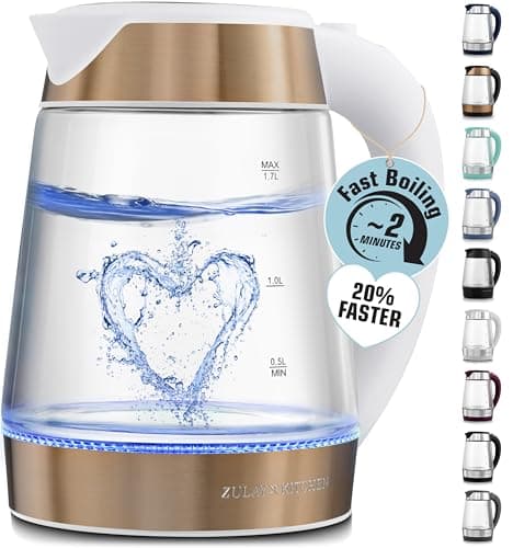 Zulay Kitchen Fast Boiling Electric Water Kettle - 1.7L, 1500W, Auto Shut-Off for Overboil & Boil Dry Protection, Cool-Touch Handle, 360° Base - Rapid Teapot Boiler For Coffee & Tea - White Copper