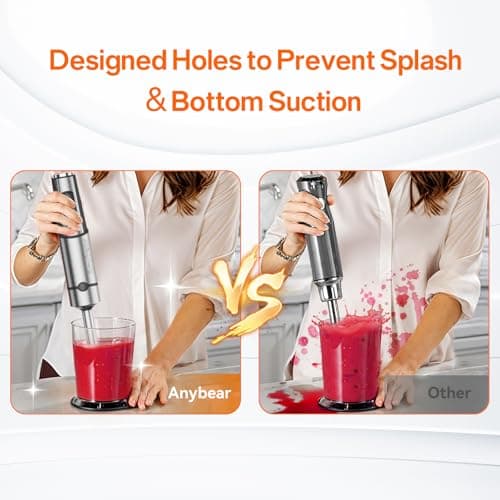 Anybear Immersion Blender, 1100W 2-in-1 Hand Held Blender with Full Copper Motor & Stainless Steel Body, 15 Speed & Turbo Mode Hand Mixer, Blade with Anti-scratch Coating 9
