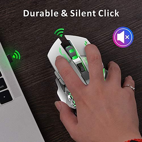 Uciefy Q85 Rechargeable Wireless Gaming Mouse, 2.4G LED Optical Silent Wireless Computer Mouse with 4 LED Light, 3 Adjustable DPI, Ergonomic Design, Auto Sleeping (Silver) 5