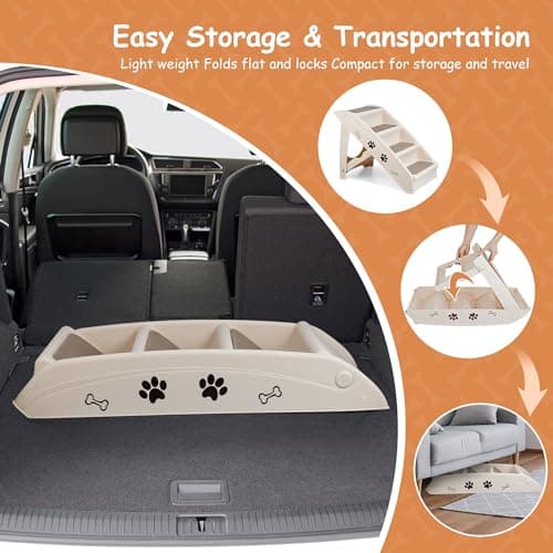 20" H 4-Step Dog Stairs for Small Dogs and Cats, Non-Slip Dog Steps for High Beds, Couch, Sofa, Sturdy Pet Steps (Tan) 5