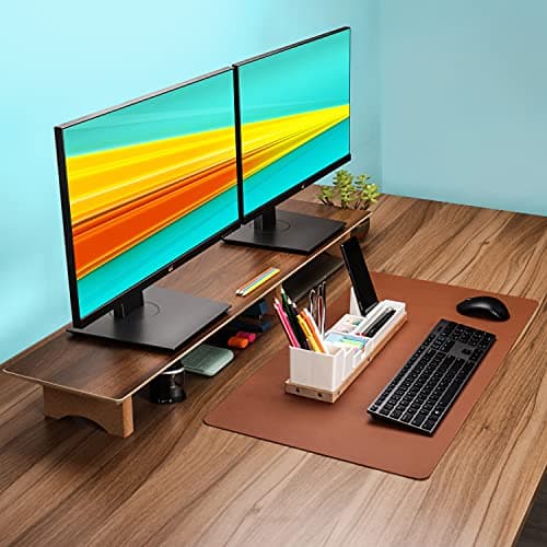 Aothia Solid Wood Dual Monitor Stand Riser for Desk, 43 Inch Black Walnut Computer Monitor Riser with Cork Legs, Extra Long Desktop Organizer Shelf for 2 Monitors, Laptop & Printer 8