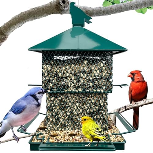 Meleave Bird Feeders for Outdoors, 6.5lb Large Capacity, Heavy Duty Metal Bird Feeder, Supports Cardinal, Finch, Blue Jay and Wild Birds(Green)
