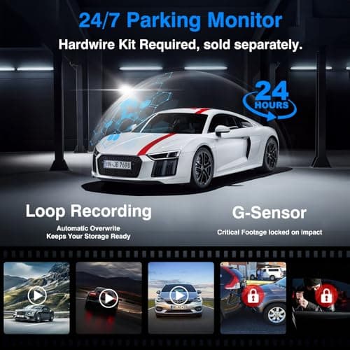 360 Degree View 4 Channel Mirror Dash Cam Detached Camera for Cars，Dash Cam Front and Rear Side(Left,Right),12'' Rear View Mirror Camera1080Px4,WiFi,Night Vision,GPS,Parking Monitor,Free 128GB Card 7