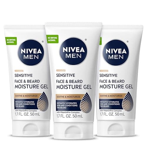 NIVEA MEN Sensitive Face and Beard Moisture Gel, Gentle Face and Beard Moisturizer for Men Instantly Hydrates Skin and Conditions Beards, 1.7 Fl Oz Tube, Pack of 3