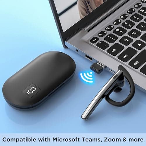 TERUNSOUl Bluetooth Headset V5.3, Wireless Bluetooth Earpiece with 600mAh Charging Case, 110H Playtime, Hands Free Headset for Cell Phone and Computer with Built-in Microphone for Work Trucker Office 8