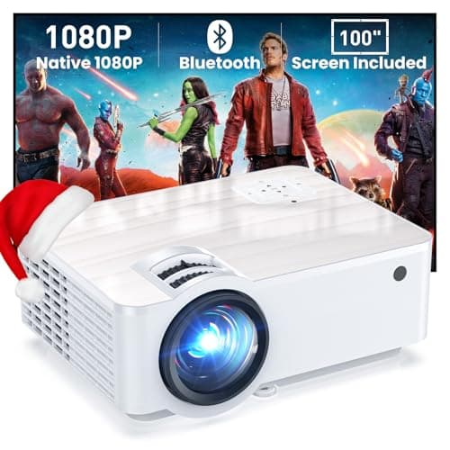 GROVIEW Projector, 1080P Bluetooth Mini Projector with 100” Projector Screen, 9500 LUX Portable Outdoor Movie Projector for Phone, Compatible with VGA/HDMI/USB/SD/Laptop/Fire Stick/PS5