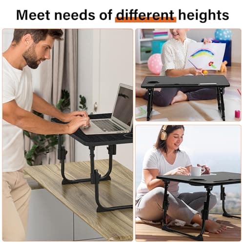 DECOSIS Laptop Desk for Bed Height Adjustable, Lap Bed Table with USB/Storage Drawer/Cup Holder/Tablet Stand/Book Shelf, Foldable Breakfast Tray Portable for Reading Writing, Sofa & Floor, Black 6