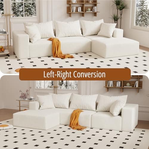 Vamcheer Modular Sectional Sofa with Chaise, Modern L Shaped Cloud Couch with Deep Seat, Sectional Couches for Living Room, Apartment, Office, No Assembly Required, Beige 8