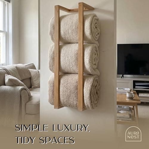 Aura Nest Bamboo Towel Racks - Vertical Wood Towel Rack Bamboo Bathroom Accessories, Storage, Wall Towel Rack for Rolled Towels for Bathroom Furniture, Spa Furniture and Decor 6