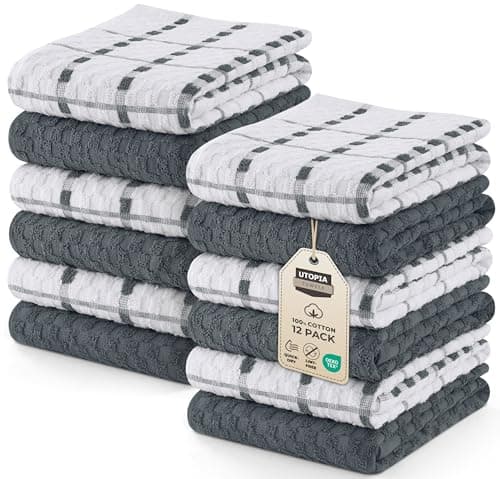 Utopia Towels - Kitchen Towels 12 Pack, 15 x 25 Inches, 100% Ring Spun Cotton Super Soft and Absorbent Linen Dish, Tea and Bar Towels Set, Grey