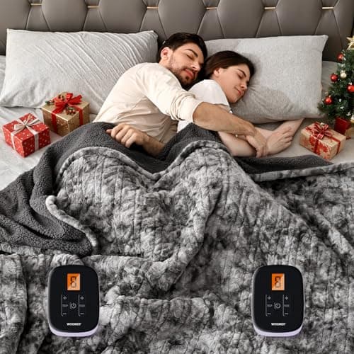 WOOMER Heated Blanket King Size, Dual Control, Electric Blanket 90"x 100", Double-Sided Faux Fur&Sherpa, Overheat Protection, 10 Heating Levels & 12H Auto Off, CPF, Home Office